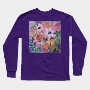 Poppies and Anemones Watercolor Painting Long Sleeve T-Shirt